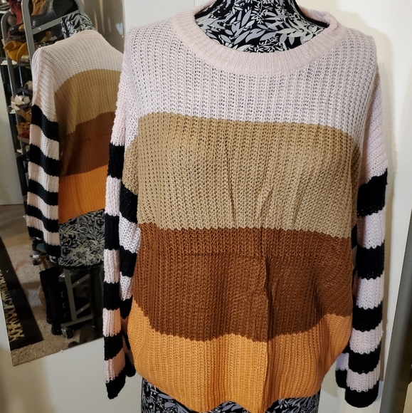 Stripes knitted crew neck sweaters xxl plus size new with out tag soft - Picture 1 of 7